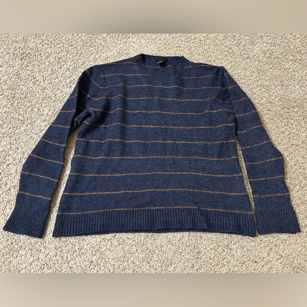 Magaschoni Man Wool Blend Blue Crewneck Stripe Sweater Brown Sz XL Nylon Winter